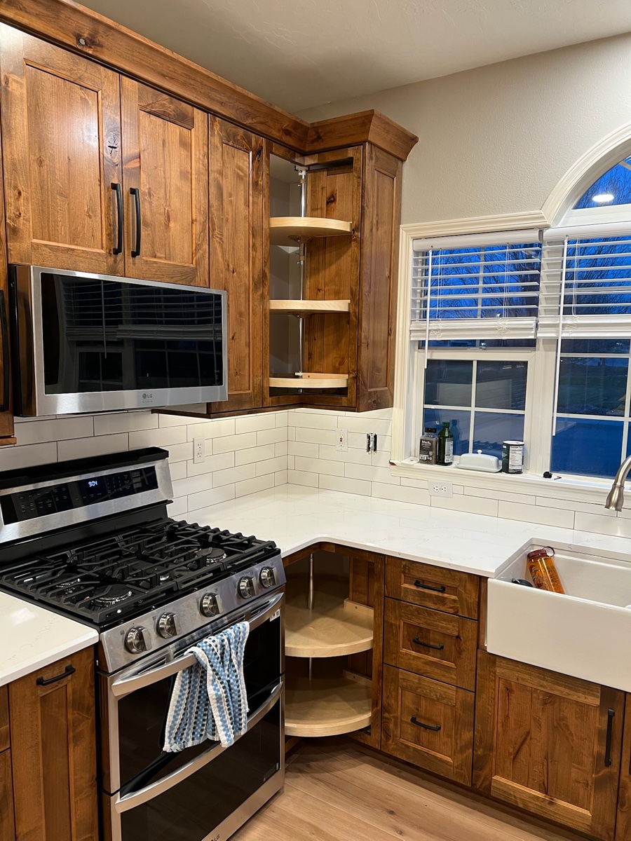 Stained corner lazy susan cabinetry — Boise, Idaho