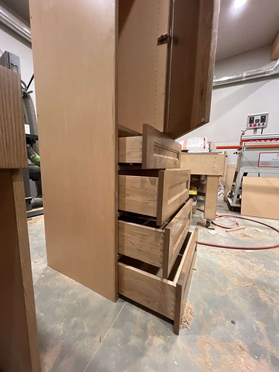 Custom wood drawer boxes in progress in our Boise shop
