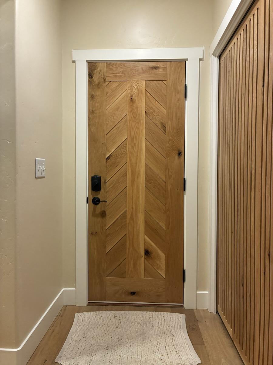 Wood herringbone entry door — Boise, Idaho